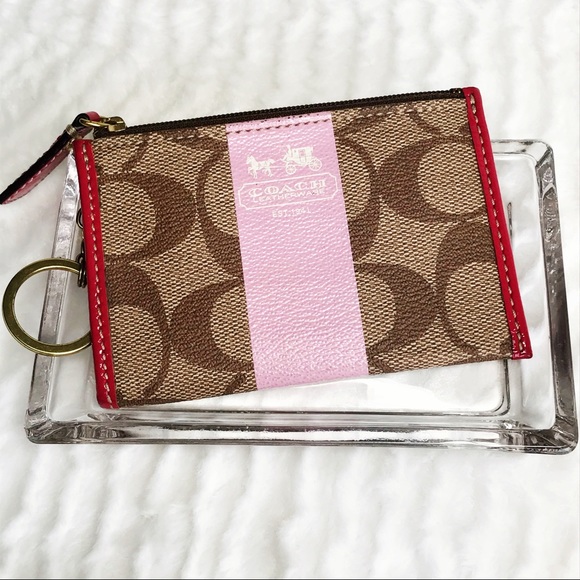 Coach Accessories - Coach Skinny Mini Card Key Wallet Pink Brown Logo